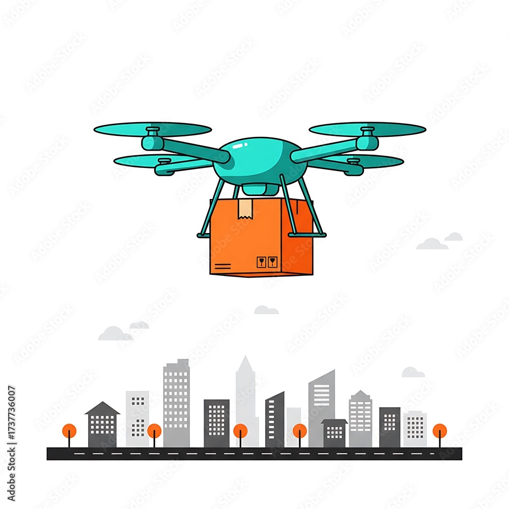 Fototapeta premium Drone Delivery Service Over City Skyline.