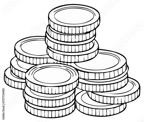 Outline Illustration of Stacked Coins Pile of Money and Finance Concept