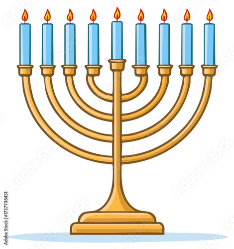 Illustration of a Menorah with Lit Candles