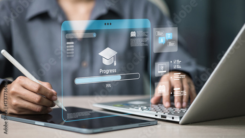 E-Learning Progress 75% on Tablet and Laptop