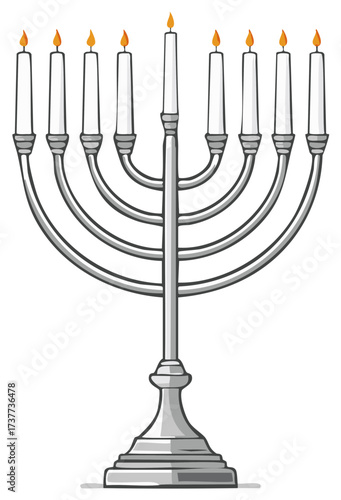 Menorah Candle Holder with Lit Candles Celebration Symbol