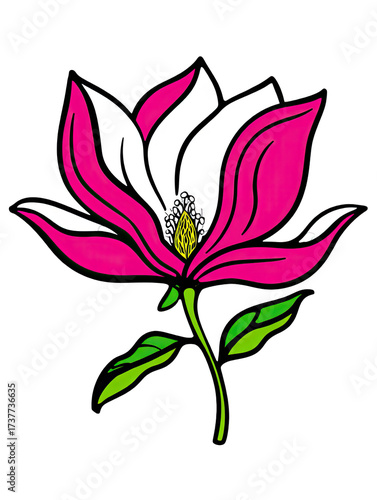 Stylized Pink and White Flower Illustration on a Black Background