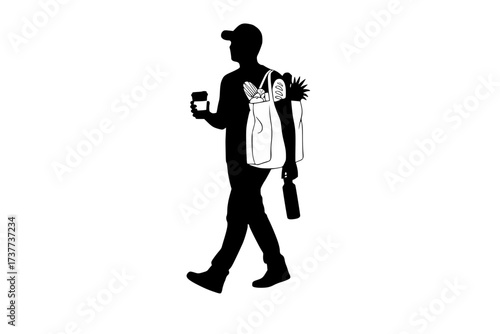 Vector Silhouette of a Person Adopting a Zero-Waste Lifestyle with Reusables