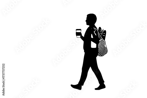 Vector Silhouette of a Person Adopting a Zero-Waste Lifestyle with Reusables