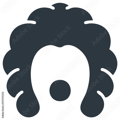 Graphic flat art of clown with curly afro wig and nose in simple vector style