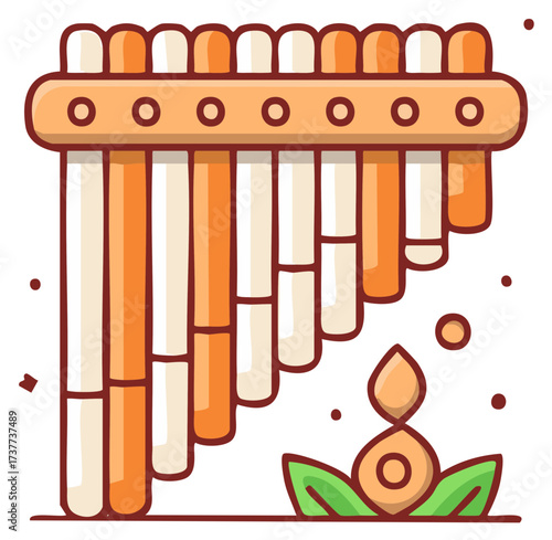 Iconic Pan Flute with Decorative Elements Musical Illustration Cartoon Style
