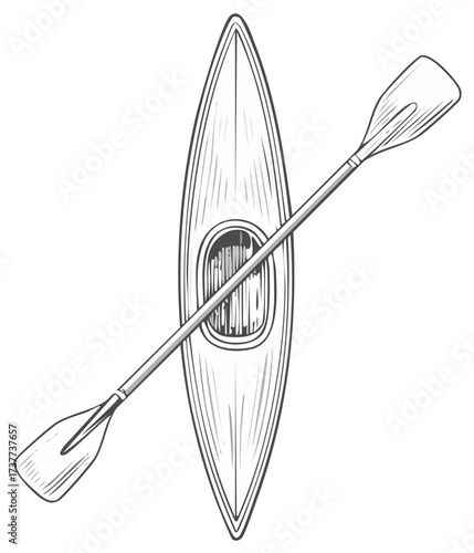 Stylized Kayak and Paddle Illustration: Water Sport Recreation Adventure on the Water Canoe Trip Design