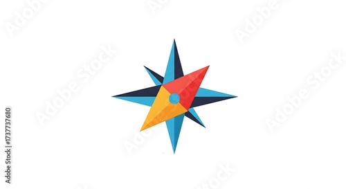 Abstract Compass Rose with Geometric Shapes and Vibrant Colors.