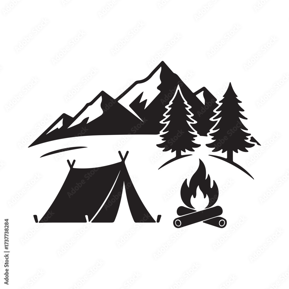 Fototapeta premium Hiking and camping icon vector illustration.