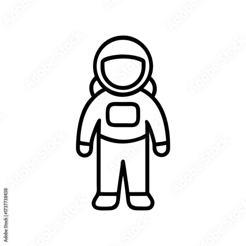 Astronaut in spacesuit standing with hands at sides in simple style  