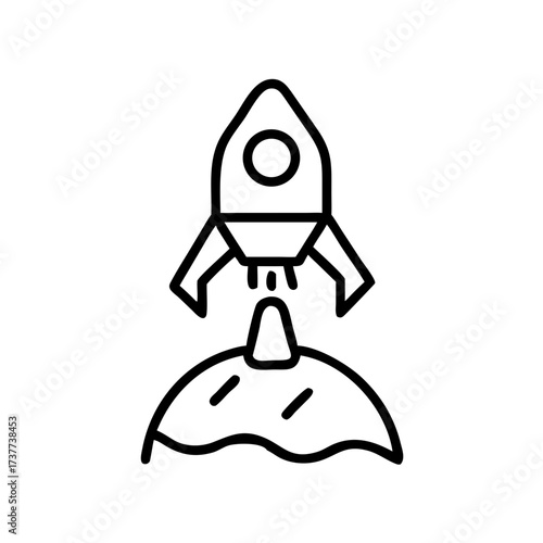 Rocket launching from lunar surface in minimalistic style  