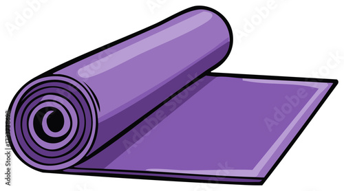 Vibrant purple rolled yoga mat illustration for exercise, fitness, and healthy lifestyle