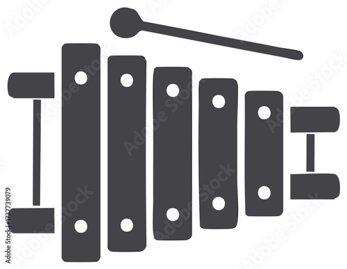 Illustrative Xylophone with Mallet Musical Instrument Icon