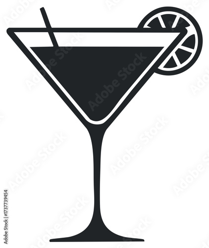 Stylish martini glass with lime wedge and straw on a white background