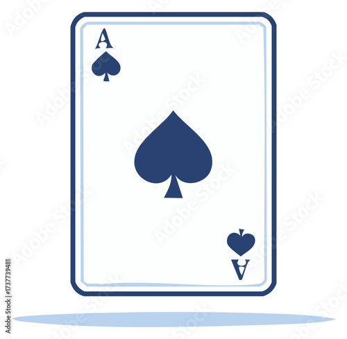 Isolated playing card ace of spades illustration, blue outline, casino games, gambling theme and fortune concepts