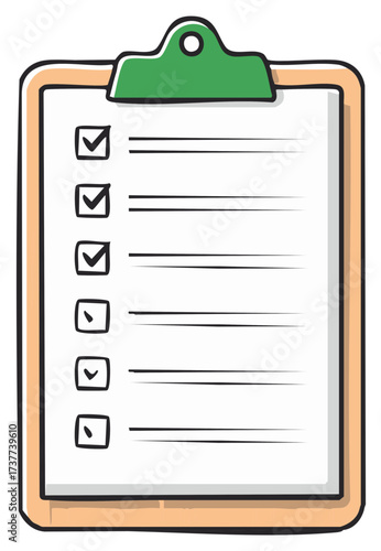 Illustrated Clipboard with Checklist and Horizontal Lines for Tasks, Appointments and Planning, Ready to Take Action