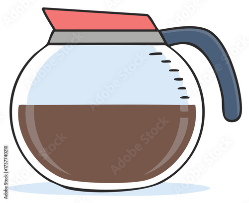 Coffee Carafe Illustration Shows Pot Containing Brewed Coffee with Measurement Markings and Blue Handle