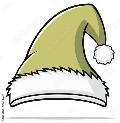 Vector illustration of a cartoon Santa Claus hat with green and white colors