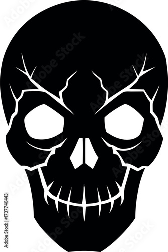 Human skull silhouette Halloween vector, Crossbones illustration, Poison danger pirate icon