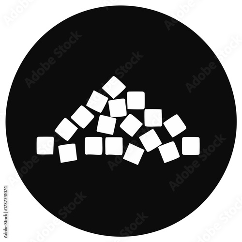 Minimalist Graphic Icon of White Sugar or Ice Cubes Stacked on Black Circle