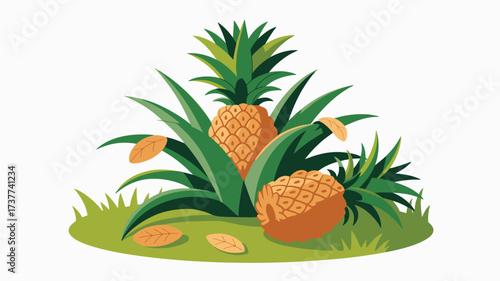 Tropical vibe with fresh pineapples growing in the sunshine, perfect for summer promotions and healthy eating campaigns, adds a touch of vibrant energy to any design