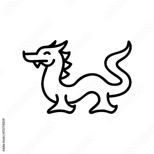 Playful cartoon dragon with a friendly expression in minimalist style  