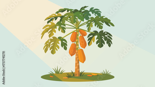 Vibrant papaya tree with ripe fruits, perfect for tropical designs, healthy eating campaigns, and exotic food promotions, bring a taste of paradise to your projects today