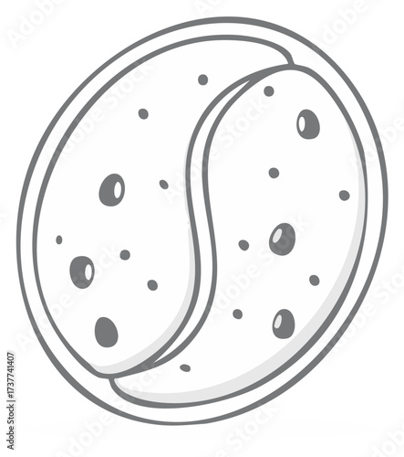 Hand drawn outline of two layered flatbreads with textured surface
