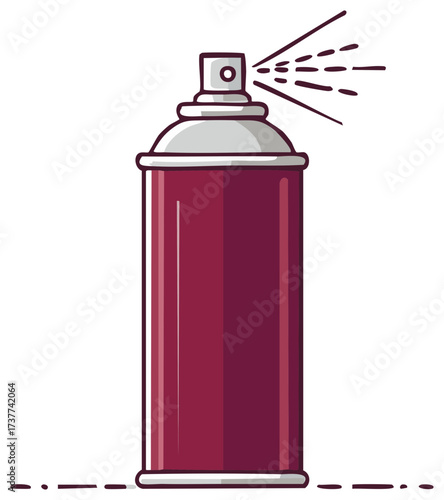 Maroon Red Spray Paint Can Actively Dispensing Aerosol Mist Vector Illustration Graphic