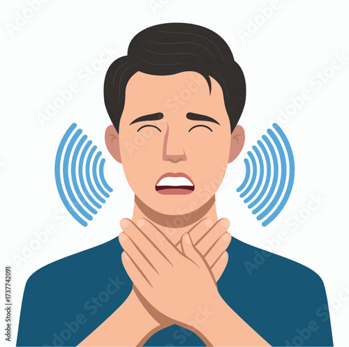 Vector illustration of a man clutching his throat, symbolizing sore throat, choking, or breathing difficulty. Perfect for healthcare, medical, allergy, and emergency awareness designs.