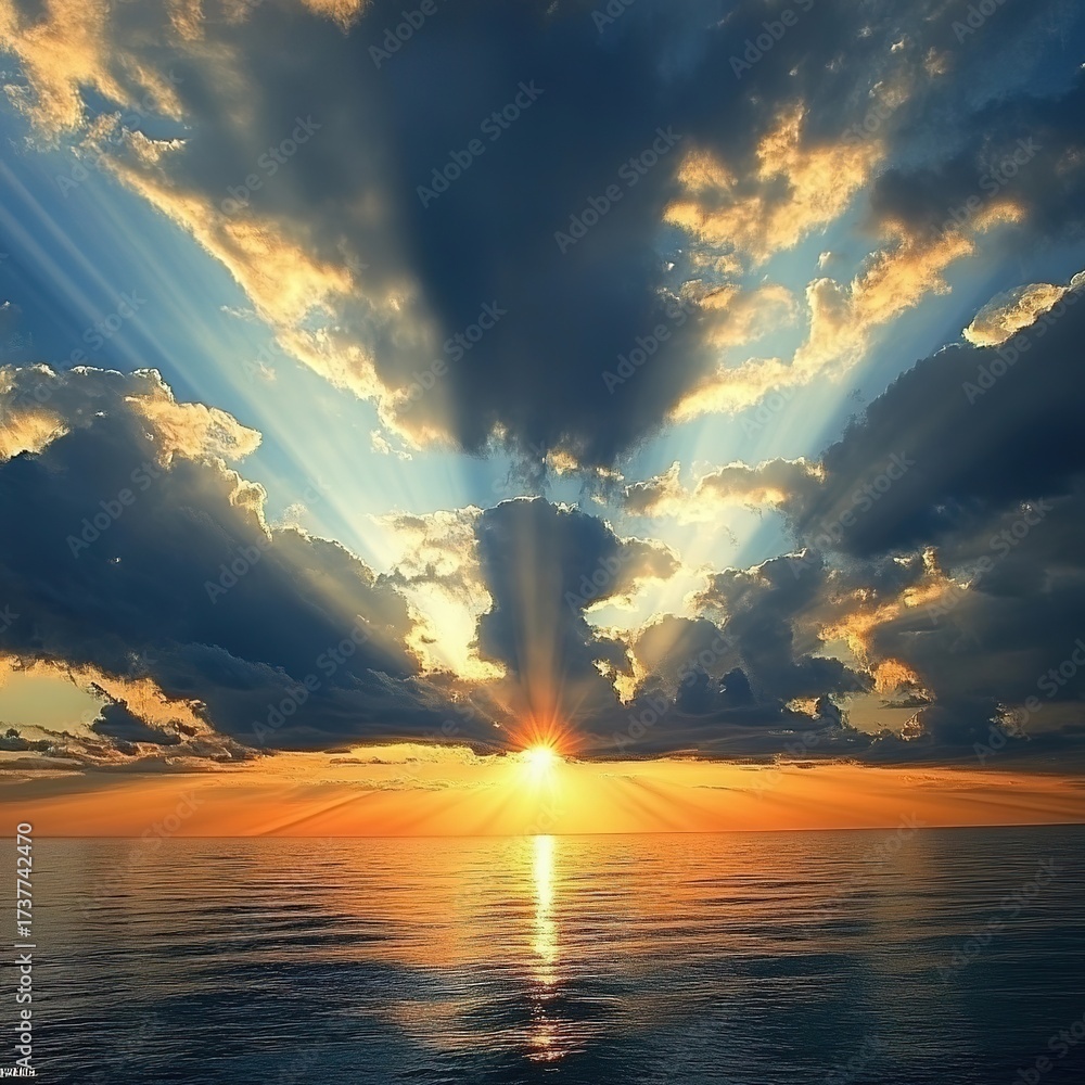 Obraz premium Dramatic sunset over a calm sea