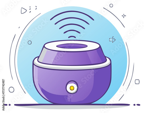 Purple air purifier cartoon illustration. Wireless technology concept