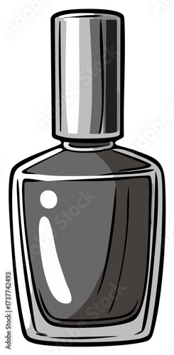 Elegant dark gray nail polish bottle with metallic silver cap and reflective surface vector art