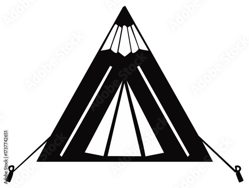 Black and white silhouette of a teepee tent for camping outdoor adventure and travel