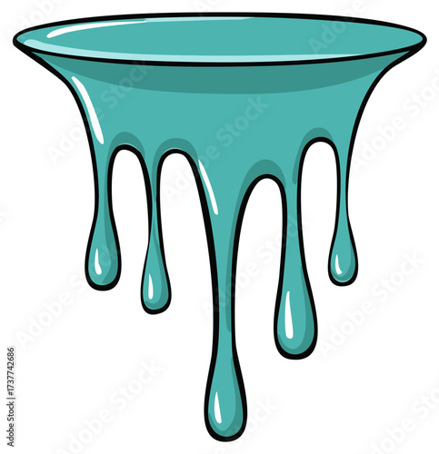 Vibrant cartoon style teal liquid dripping and melting downward creating a playful sticky goo effect