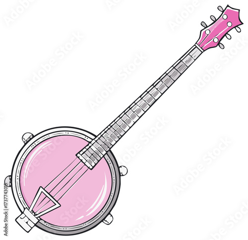 Cute Pink Banjo Musical Instrument Illustration