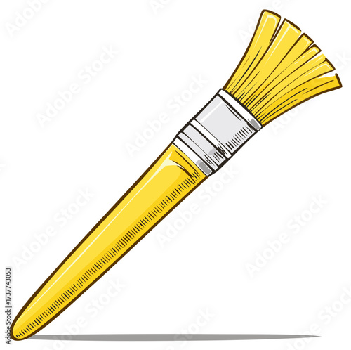 Yellow Artist Paint Brush, Hand Drawn Painting Equipment, Art Supplies Isolated