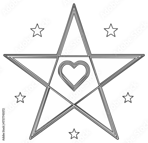 Minimalist Star Pentagram with Heart Geometric Design for Occult, Magic, or Esoteric Symbolism