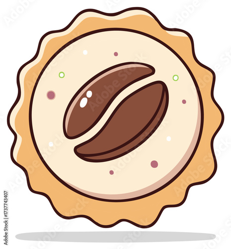 Decorative Cookie Vector Featuring Coffee Bean Motif and Scalloped Edge Design