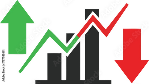 Business chart with up and down arrows isolated on white background financial growth and decline concept