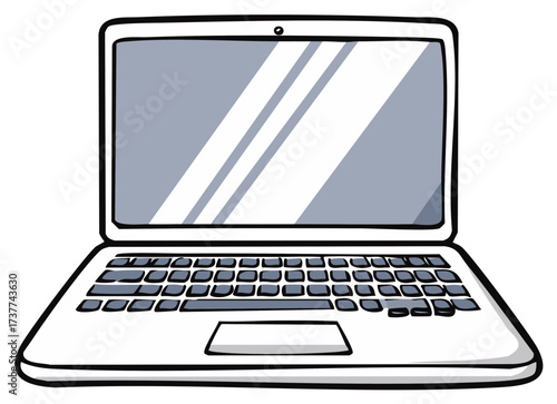 Simple cartoon illustration of a modern open laptop computer with a blank screen