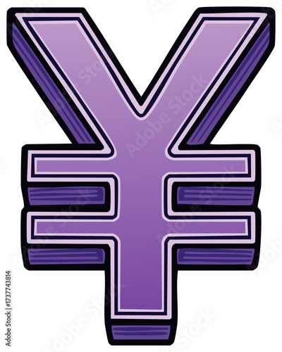 Stylized 3D purple Japanese Yen and Chinese Yuan currency symbol illustration