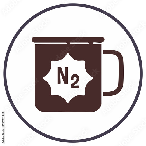 Dark Mug Symbol with N2 Nitrogen Molecule Inside Circle Frame Graphic