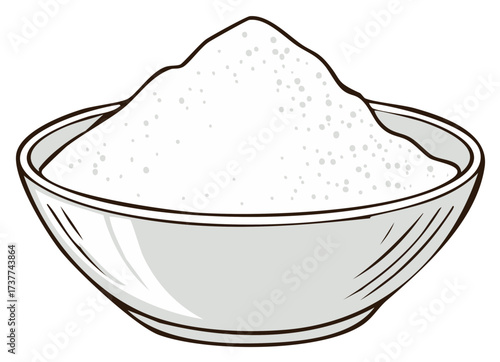 Bowl of White Powdered Ingredient, Drawing Style, Ingredient Heap
