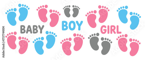 Children’s small footprints and human feet standing on white background, isolated close-up of bare soles on ground, symbolizing growth, innocence, and childhood moments in minimalistic style.