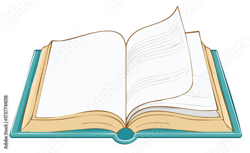 Open book with blank pages and turning pages illustration