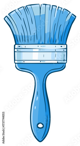 Illustration of a Blue Paint Brush, Painting Tool with Handle and Bristles