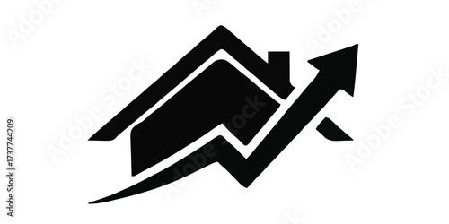 Real Estate Growth Icon - House with Rising Arrow Graph - Housing Market Increase Vector Logo