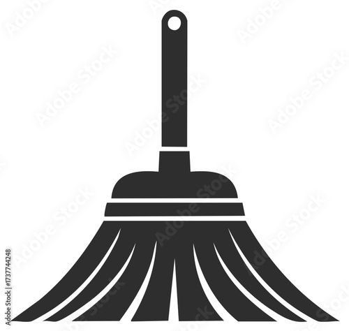 Simple black broom icon silhouette vector graphic for sweeping and household cleaning concepts