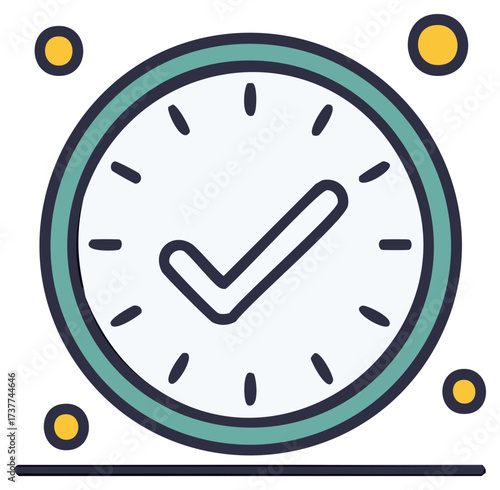 Circle Clock with Check Mark Symbol Shows Timer Deadline Completion and Time Tracking